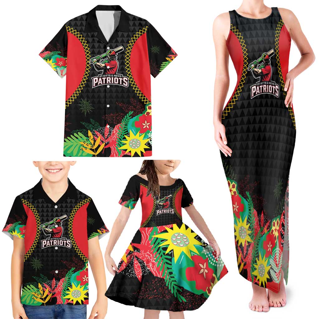 Custom Caribbean Cricket St Kitts and Nevis Family Matching Tank Maxi Dress and Hawaiian Shirt Two Islands One Fire Patriots Crown 2025 - Black - Wonder Print Shop