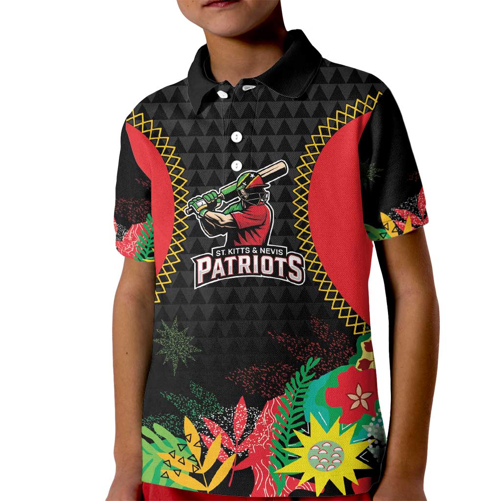 Custom Caribbean Cricket St Kitts and Nevis Kid Polo Shirt Two Islands One Fire Patriots Crown 2025 - Black - Wonder Print Shop