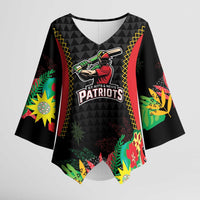 Custom Caribbean Cricket St Kitts and Nevis Kimono Sleeve Blouse Two Islands One Fire Patriots Crown 2025 - Black - Wonder Print Shop