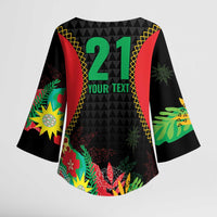 Custom Caribbean Cricket St Kitts and Nevis Kimono Sleeve Blouse Two Islands One Fire Patriots Crown 2025 - Black - Wonder Print Shop