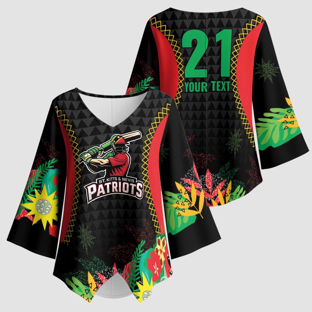 Custom Caribbean Cricket St Kitts and Nevis Kimono Sleeve Blouse Two Islands One Fire Patriots Crown 2025 - Black - Wonder Print Shop