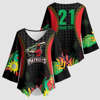 Custom Caribbean Cricket St Kitts and Nevis Kimono Sleeve Blouse Two Islands One Fire Patriots Crown 2025 - Black - Wonder Print Shop