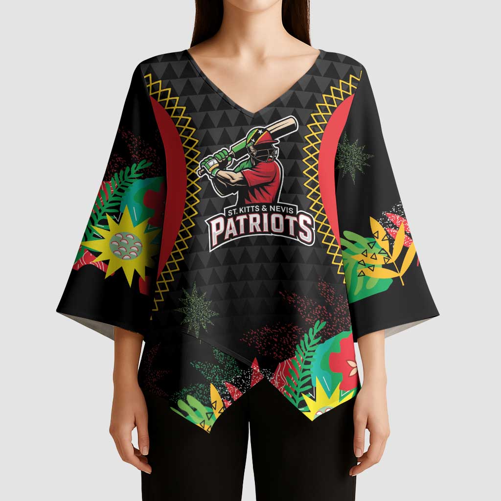 Custom Caribbean Cricket St Kitts and Nevis Kimono Sleeve Blouse Two Islands One Fire Patriots Crown 2025 - Black - Wonder Print Shop