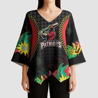 Custom Caribbean Cricket St Kitts and Nevis Kimono Sleeve Blouse Two Islands One Fire Patriots Crown 2025 - Black - Wonder Print Shop