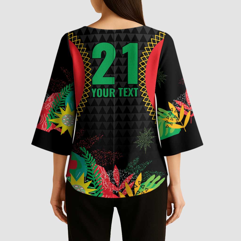 Custom Caribbean Cricket St Kitts and Nevis Kimono Sleeve Blouse Two Islands One Fire Patriots Crown 2025 - Black - Wonder Print Shop