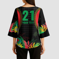 Custom Caribbean Cricket St Kitts and Nevis Kimono Sleeve Blouse Two Islands One Fire Patriots Crown 2025 - Black - Wonder Print Shop