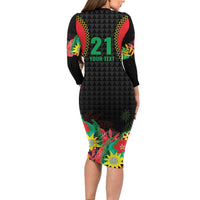 Custom Caribbean Cricket St Kitts and Nevis Long Sleeve Bodycon Dress Two Islands One Fire Patriots Crown 2025 - Black - Wonder Print Shop