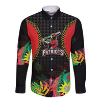 Custom Caribbean Cricket St Kitts and Nevis Long Sleeve Button Shirt Two Islands One Fire Patriots Crown 2025 - Black - Wonder Print Shop