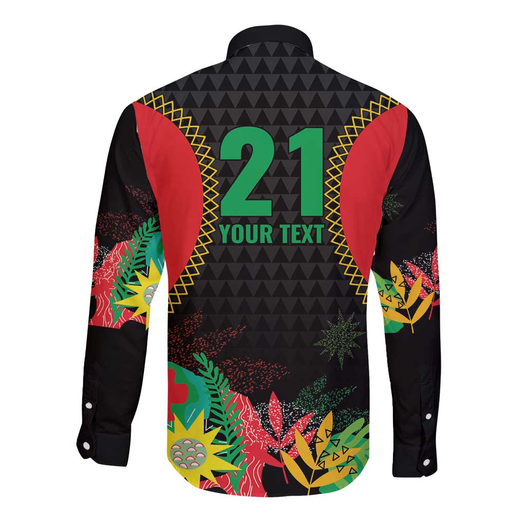 Custom Caribbean Cricket St Kitts and Nevis Long Sleeve Button Shirt Two Islands One Fire Patriots Crown 2025 - Black - Wonder Print Shop