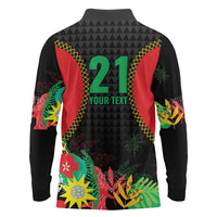 Custom Caribbean Cricket St Kitts and Nevis Long Sleeve Polo Shirt Two Islands One Fire Patriots Crown 2025 - Black - Wonder Print Shop