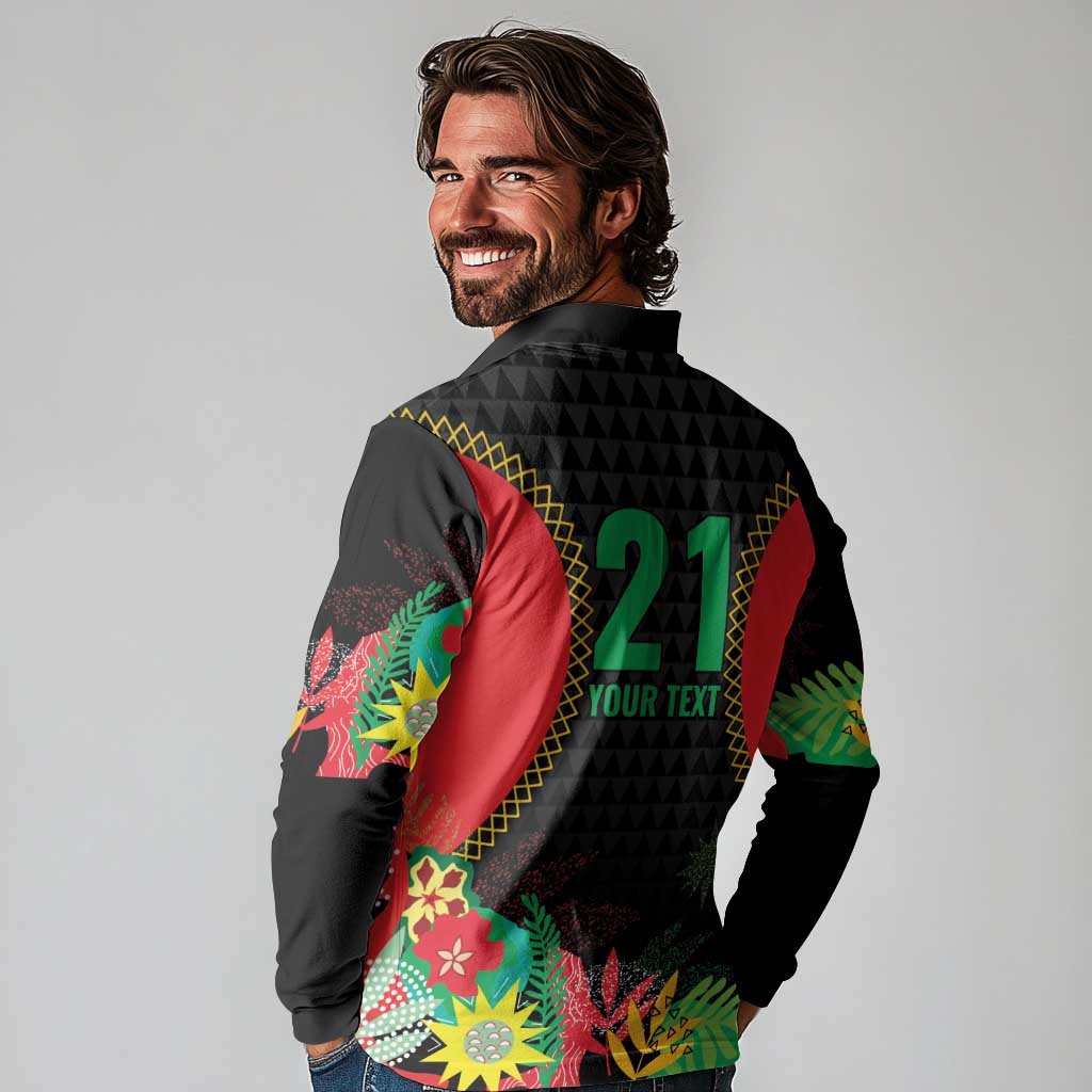 Custom Caribbean Cricket St Kitts and Nevis Long Sleeve Polo Shirt Two Islands One Fire Patriots Crown 2025 - Black - Wonder Print Shop