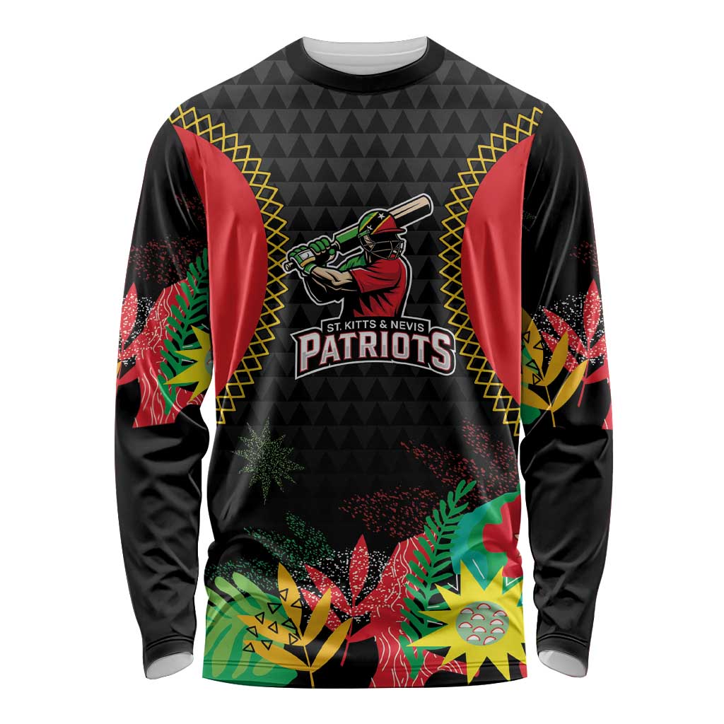 Custom Caribbean Cricket St Kitts and Nevis Long Sleeve Shirt Two Islands One Fire Patriots Crown 2025 - Black - Wonder Print Shop