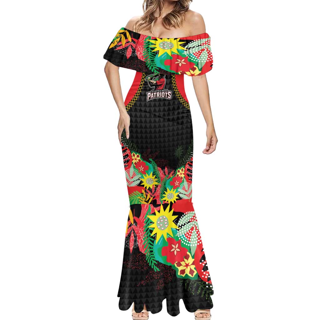 Custom Caribbean Cricket St Kitts and Nevis Mermaid Dress Two Islands One Fire Patriots Crown 2025 - Black - Wonder Print Shop