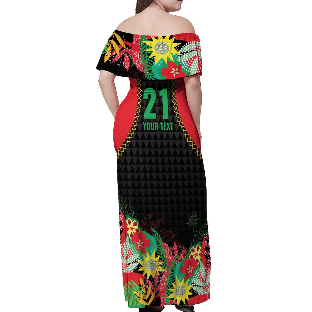 Custom Caribbean Cricket St Kitts and Nevis Off Shoulder Maxi Dress Two Islands One Fire Patriots Crown 2025 - Black - Wonder Print Shop