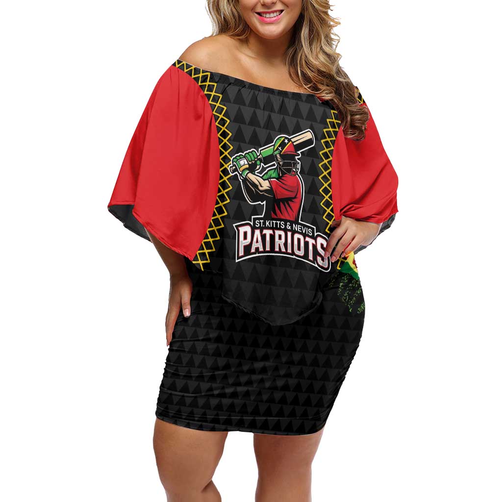 Custom Caribbean Cricket St Kitts and Nevis Off Shoulder Short Dress Two Islands One Fire Patriots Crown 2025 - Black - Wonder Print Shop