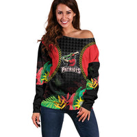 Custom Caribbean Cricket St Kitts and Nevis Off Shoulder Sweater Two Islands One Fire Patriots Crown 2025 - Black - Wonder Print Shop