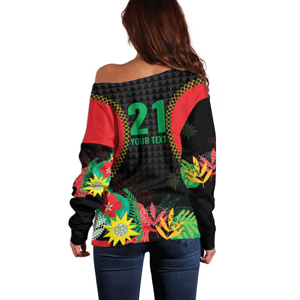 Custom Caribbean Cricket St Kitts and Nevis Off Shoulder Sweater Two Islands One Fire Patriots Crown 2025 - Black - Wonder Print Shop