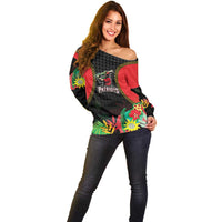 Custom Caribbean Cricket St Kitts and Nevis Off Shoulder Sweater Two Islands One Fire Patriots Crown 2025 - Black - Wonder Print Shop