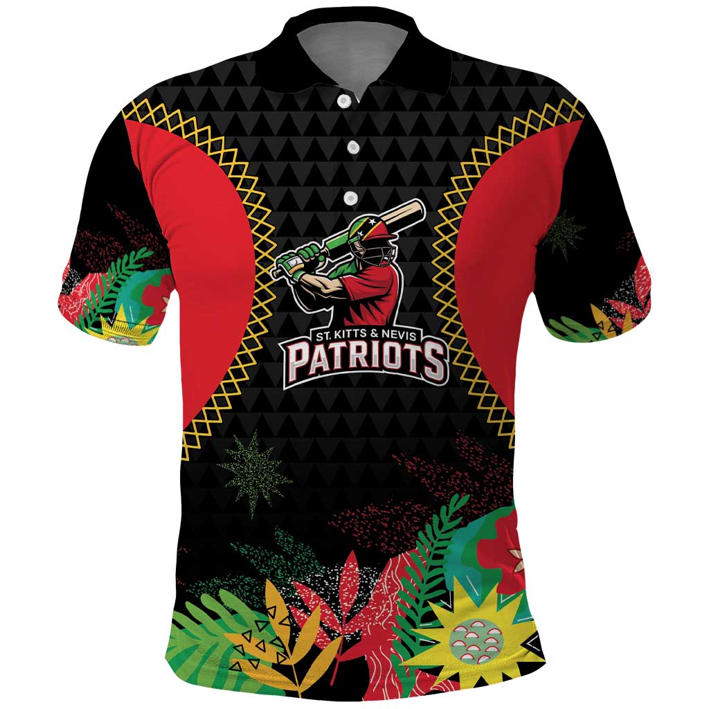 Custom Caribbean Cricket St Kitts and Nevis Polo Shirt Two Islands One Fire Patriots Crown 2025 - Black - Wonder Print Shop