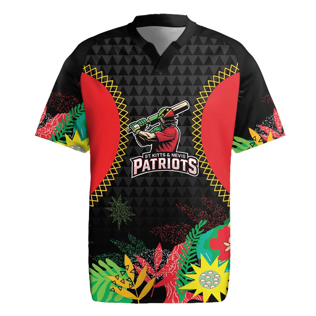 Custom Caribbean Cricket St Kitts and Nevis Rugby Jersey Two Islands One Fire Patriots Crown 2025 - Black - Wonder Print Shop