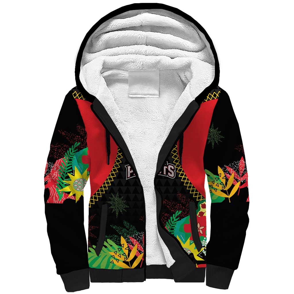 Custom Caribbean Cricket St Kitts and Nevis Sherpa Hoodie Two Islands One Fire Patriots Crown 2025 - Black - Wonder Print Shop