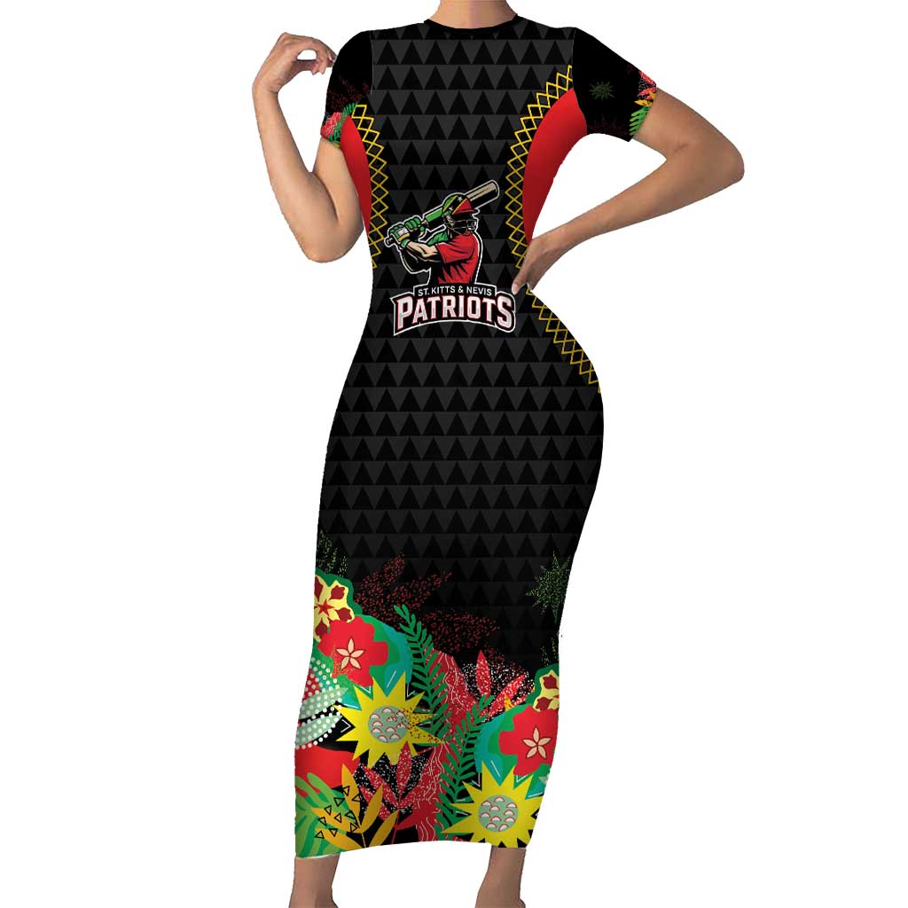 Custom Caribbean Cricket St Kitts and Nevis Short Sleeve Bodycon Dress Two Islands One Fire Patriots Crown 2025 - Black - Wonder Print Shop