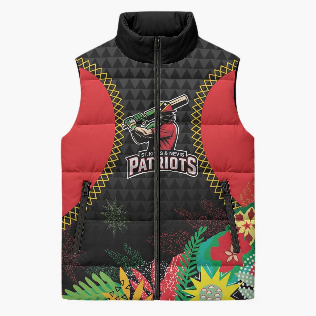 Custom Caribbean Cricket St Kitts and Nevis Sleeveless Puffer Jacket Two Islands One Fire Patriots Crown 2025 - Black - Wonder Print Shop