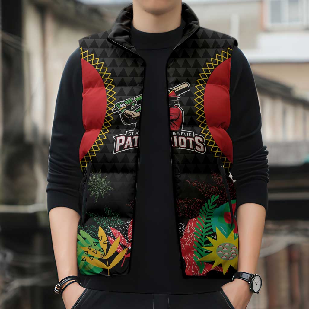 Custom Caribbean Cricket St Kitts and Nevis Sleeveless Puffer Jacket Two Islands One Fire Patriots Crown 2025 - Black - Wonder Print Shop