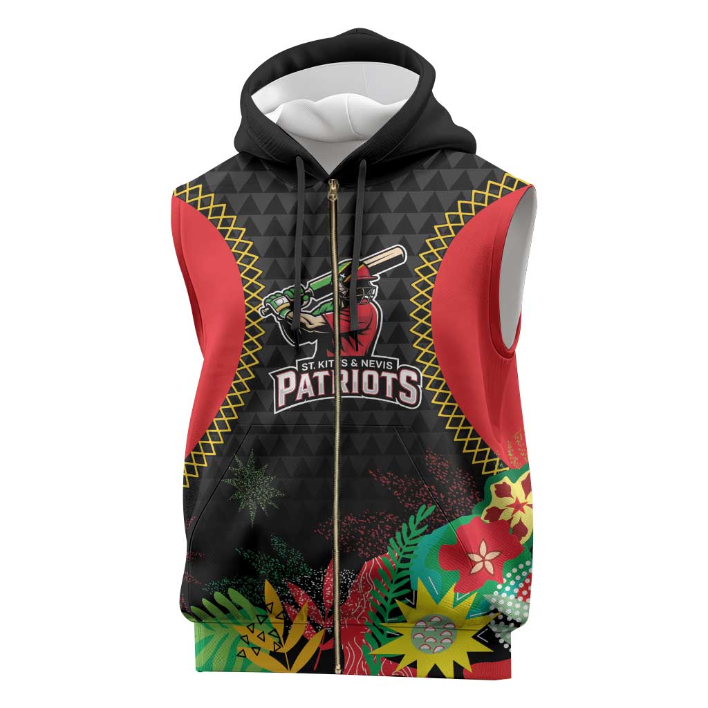 Custom Caribbean Cricket St Kitts and Nevis Sleeveless Zip Hoodie Two Islands One Fire Patriots Crown 2025 - Black - Wonder Print Shop