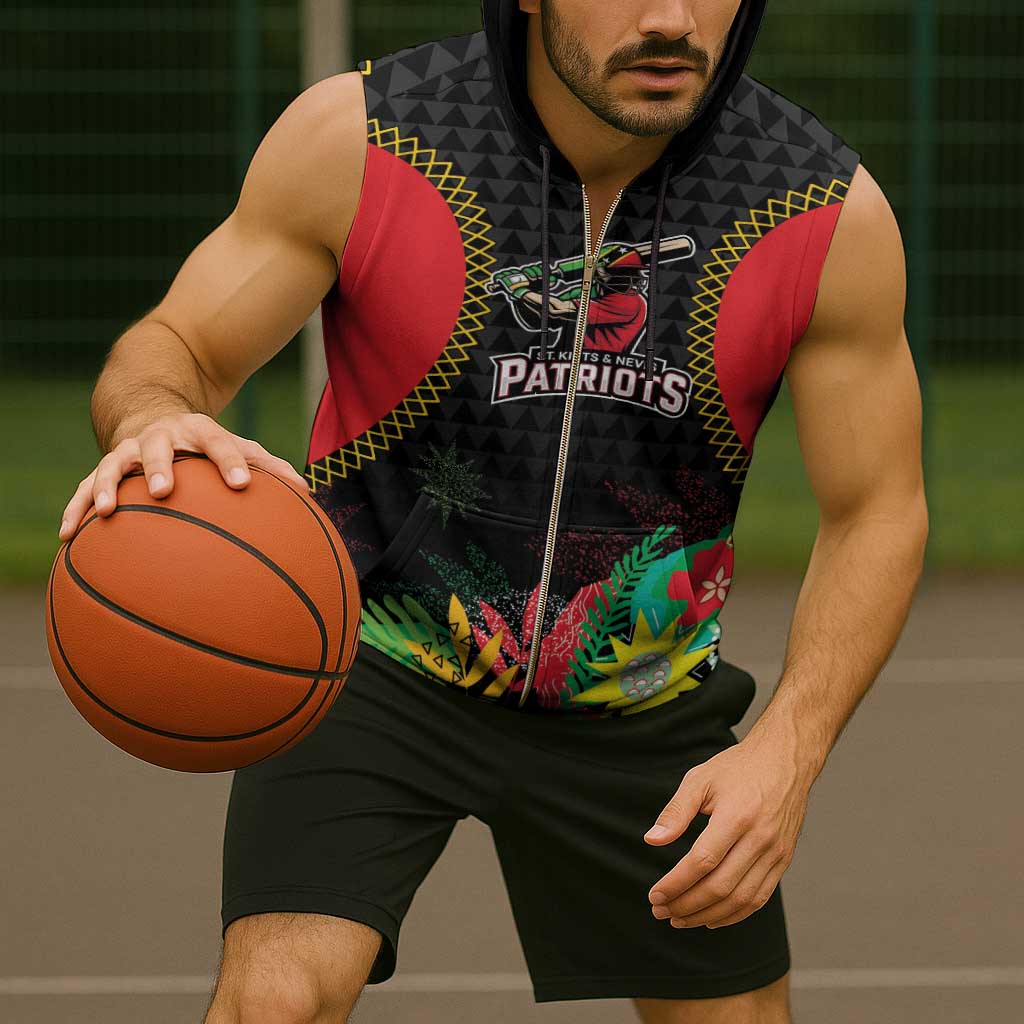 Custom Caribbean Cricket St Kitts and Nevis Sleeveless Zip Hoodie Two Islands One Fire Patriots Crown 2025 - Black - Wonder Print Shop