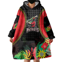 Custom Caribbean Cricket St Kitts and Nevis Wearable Blanket Hoodie Two Islands One Fire Patriots Crown 2025 - Black - Wonder Print Shop