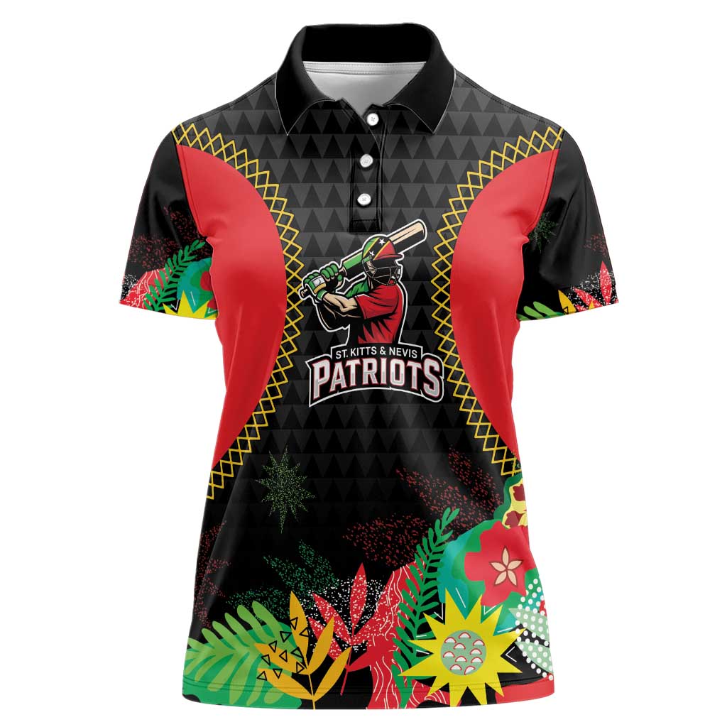 Custom Caribbean Cricket St Kitts and Nevis Women Polo Shirt Two Islands One Fire Patriots Crown 2025 - Black - Wonder Print Shop