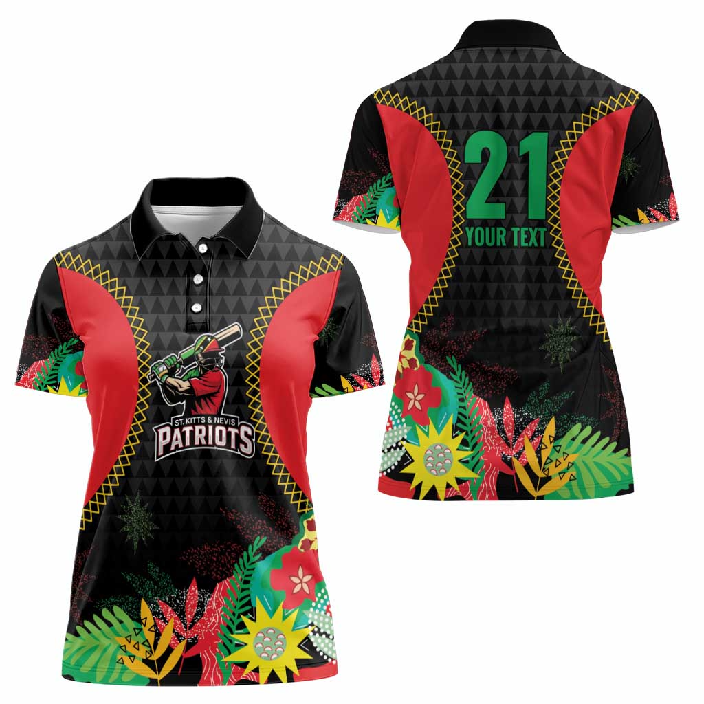 Custom Caribbean Cricket St Kitts and Nevis Women Polo Shirt Two Islands One Fire Patriots Crown 2025 - Black - Wonder Print Shop