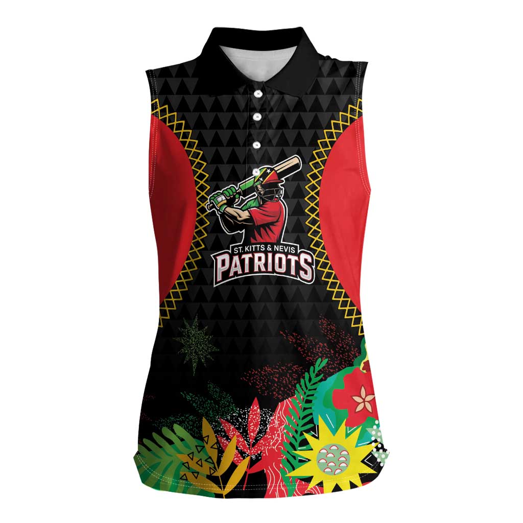 Custom Caribbean Cricket St Kitts and Nevis Women Sleeveless Polo Shirt Two Islands One Fire Patriots Crown 2025 - Black - Wonder Print Shop