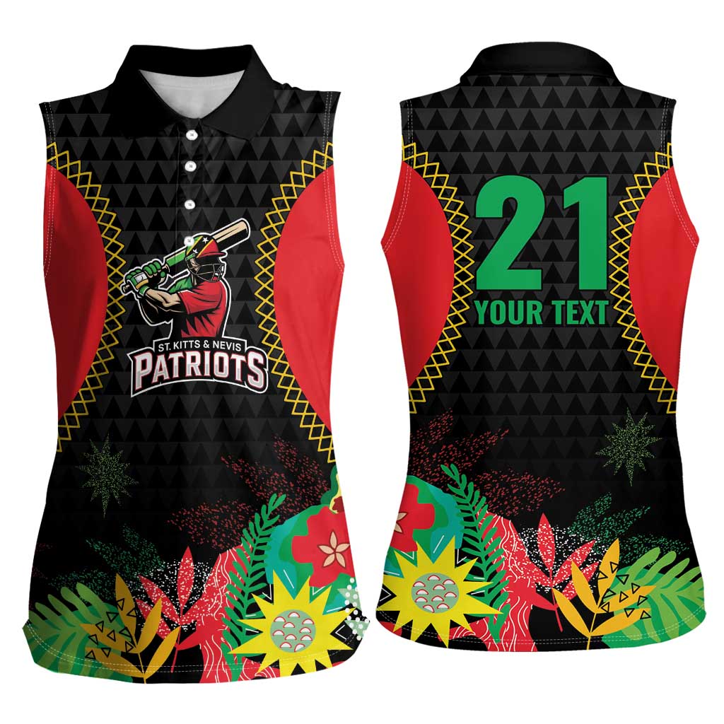 Custom Caribbean Cricket St Kitts and Nevis Women Sleeveless Polo Shirt Two Islands One Fire Patriots Crown 2025 - Black - Wonder Print Shop