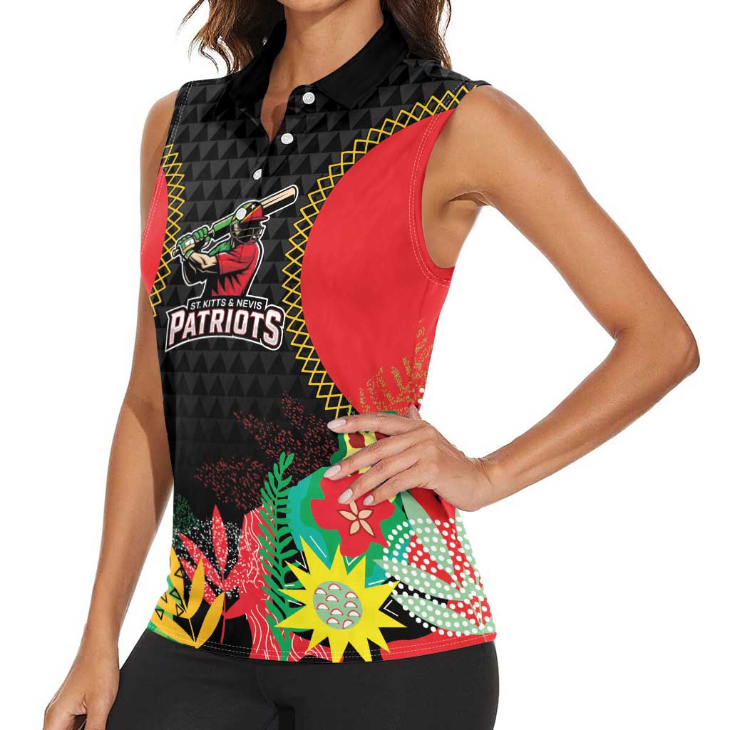 Custom Caribbean Cricket St Kitts and Nevis Women Sleeveless Polo Shirt Two Islands One Fire Patriots Crown 2025 - Black - Wonder Print Shop
