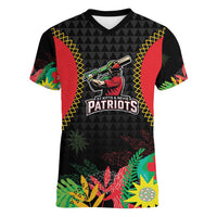 Custom Caribbean Cricket St Kitts and Nevis Women V-Neck T-Shirt Two Islands One Fire Patriots Crown 2025 - Black - Wonder Print Shop