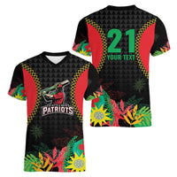 Custom Caribbean Cricket St Kitts and Nevis Women V-Neck T-Shirt Two Islands One Fire Patriots Crown 2025 - Black - Wonder Print Shop