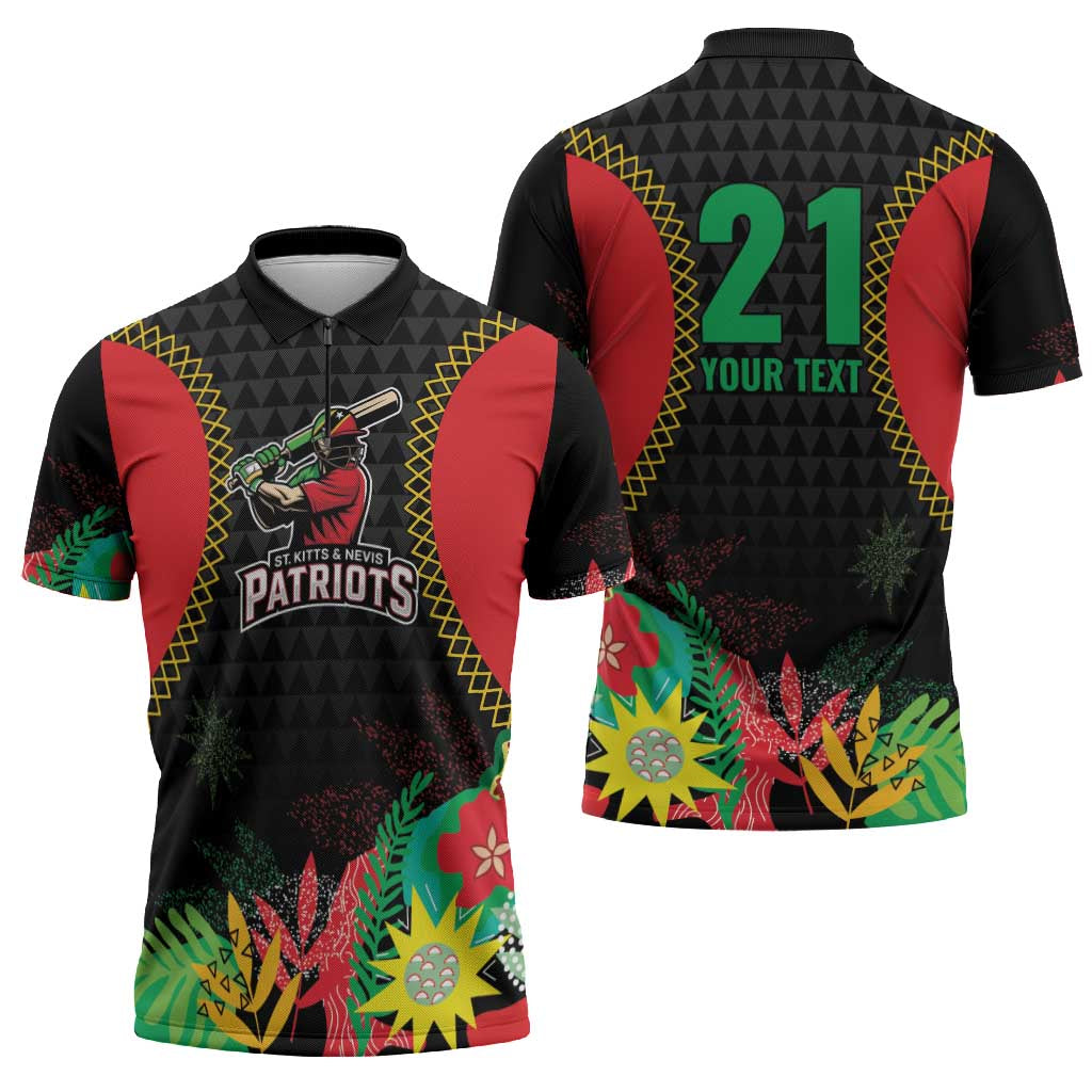 Custom Caribbean Cricket St Kitts and Nevis Zipper Polo Shirt Two Islands One Fire Patriots Crown 2025 - Black - Wonder Print Shop