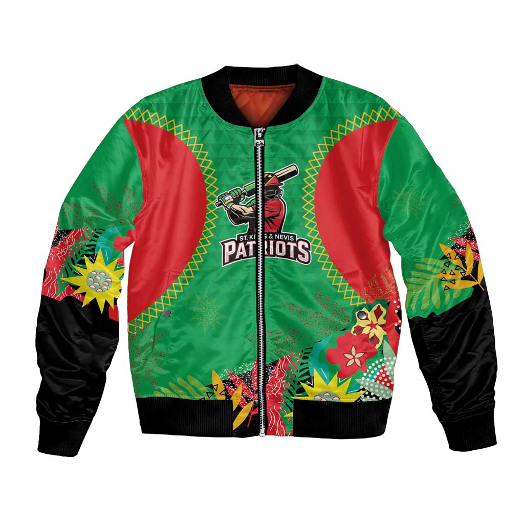 Custom Caribbean Cricket St Kitts and Nevis Bomber Jacket Two Islands One Fire Patriots Crown 2025 - Green - Wonder Print Shop