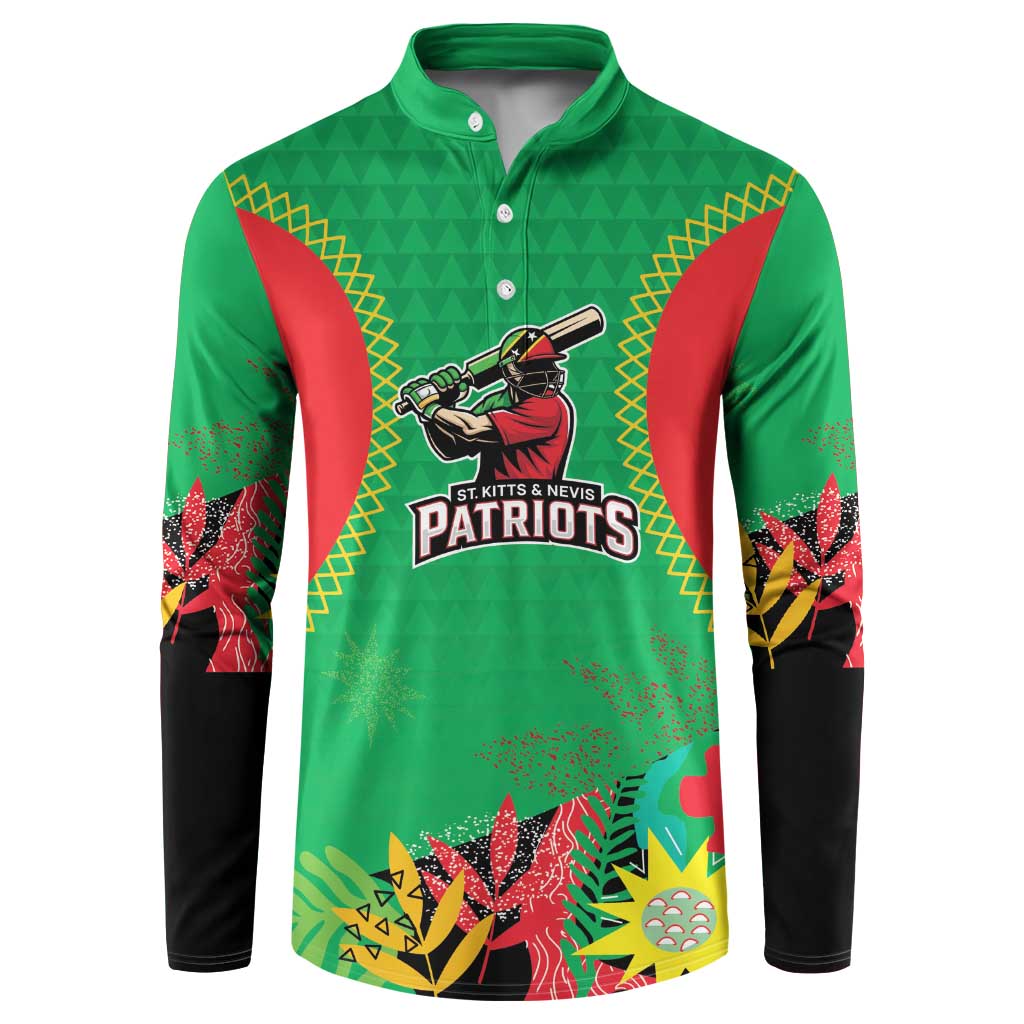 Custom Caribbean Cricket St Kitts and Nevis Button Sweatshirt Two Islands One Fire Patriots Crown 2025 - Green - Wonder Print Shop