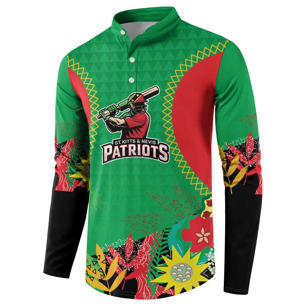 Custom Caribbean Cricket St Kitts and Nevis Button Sweatshirt Two Islands One Fire Patriots Crown 2025 - Green - Wonder Print Shop