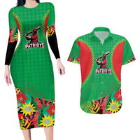 Custom Caribbean Cricket St Kitts and Nevis Couples Matching Long Sleeve Bodycon Dress and Hawaiian Shirt Two Islands One Fire Patriots Crown 2025 - Green - Wonder Print Shop