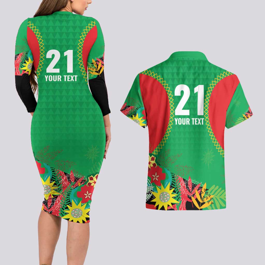 Custom Caribbean Cricket St Kitts and Nevis Couples Matching Long Sleeve Bodycon Dress and Hawaiian Shirt Two Islands One Fire Patriots Crown 2025 - Green - Wonder Print Shop