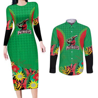 Custom Caribbean Cricket St Kitts and Nevis Couples Matching Long Sleeve Bodycon Dress and Long Sleeve Button Shirt Two Islands One Fire Patriots Crown 2025 - Green - Wonder Print Shop