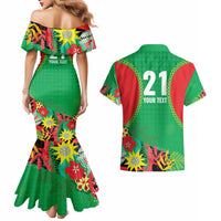 Custom Caribbean Cricket St Kitts and Nevis Couples Matching Mermaid Dress and Hawaiian Shirt Two Islands One Fire Patriots Crown 2025 - Green - Wonder Print Shop