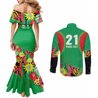 Custom Caribbean Cricket St Kitts and Nevis Couples Matching Mermaid Dress and Long Sleeve Button Shirt Two Islands One Fire Patriots Crown 2025 - Green - Wonder Print Shop