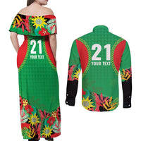 Custom Caribbean Cricket St Kitts and Nevis Couples Matching Off Shoulder Maxi Dress and Long Sleeve Button Shirt Two Islands One Fire Patriots Crown 2025 - Green - Wonder Print Shop