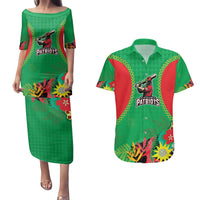 Custom Caribbean Cricket St Kitts and Nevis Couples Matching Puletasi and Hawaiian Shirt Two Islands One Fire Patriots Crown 2025 - Green - Wonder Print Shop