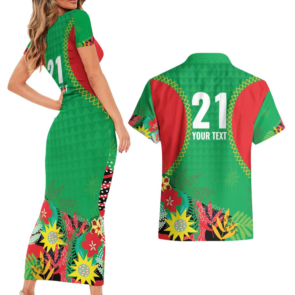 Custom Caribbean Cricket St Kitts and Nevis Couples Matching Short Sleeve Bodycon Dress and Hawaiian Shirt Two Islands One Fire Patriots Crown 2025 - Green - Wonder Print Shop